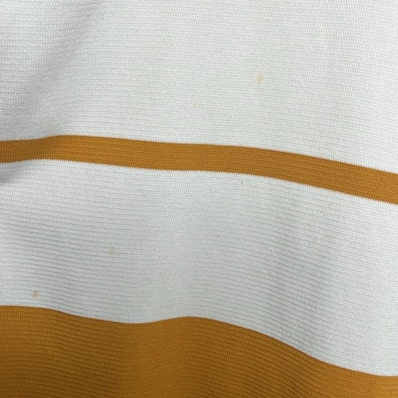 Tory Burch Orange Striped Woven Leather Short Sleeve Sweater Women Size L SPOTS - Picture 3 of 6